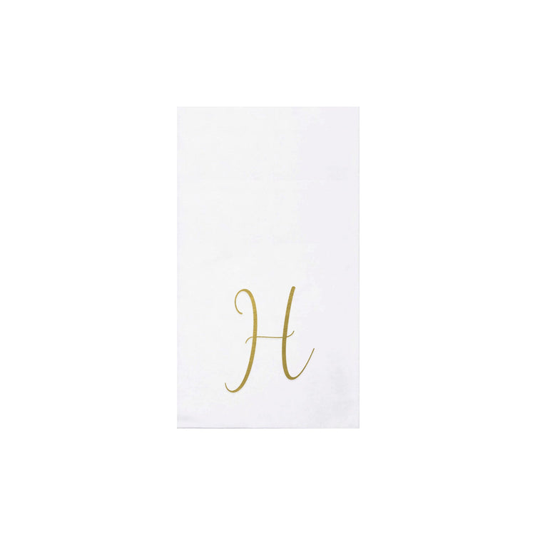 White Papersoft guest towel napkin with a gold script monogram letter H.