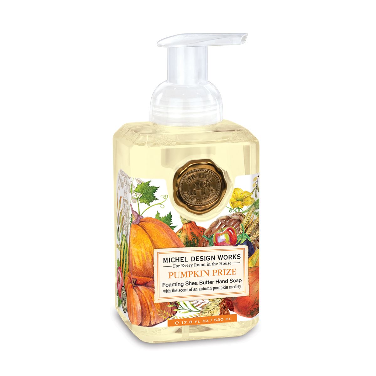 Foaming hand soap dispenser bottle with a pump top.