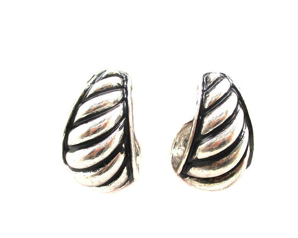 Silver Western Curl Bubble Hoop Earrings with a textured, ribbed design and black oxidation.