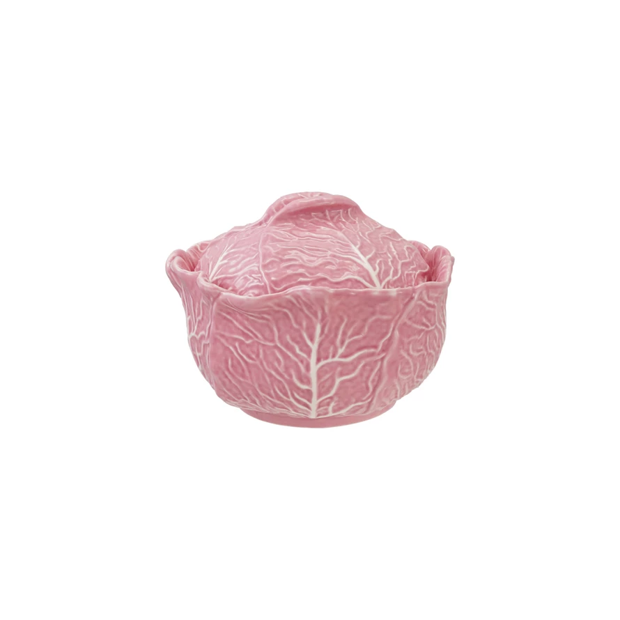 2.5 Quart Stoneware Cabbage Shaped Tureen - Pink