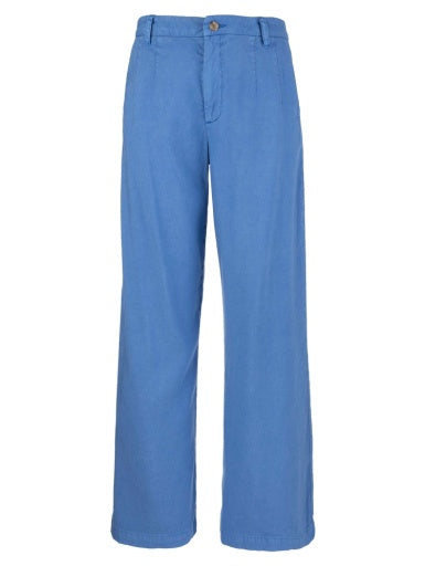 Front view of Meg high-rise wide-leg trousers in beige linen-rayon-spandex blend with front pleats.