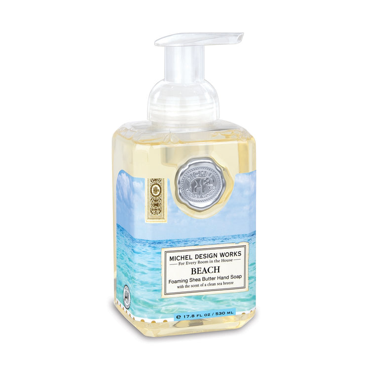 Spring Foaming Soap in a clear bottle with white liquid.