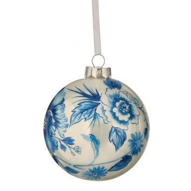 4-inch glass ornament with a floral rose print in red tones on clear material.