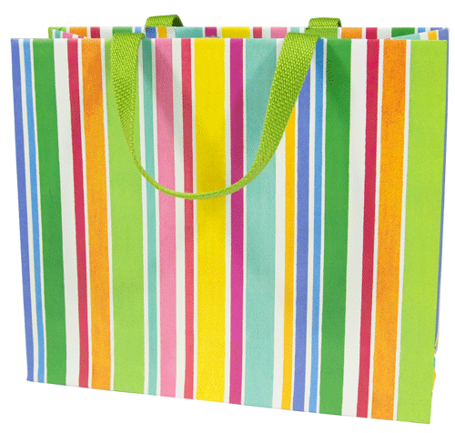 Large bright gift bag with cabana stripe pattern in white.