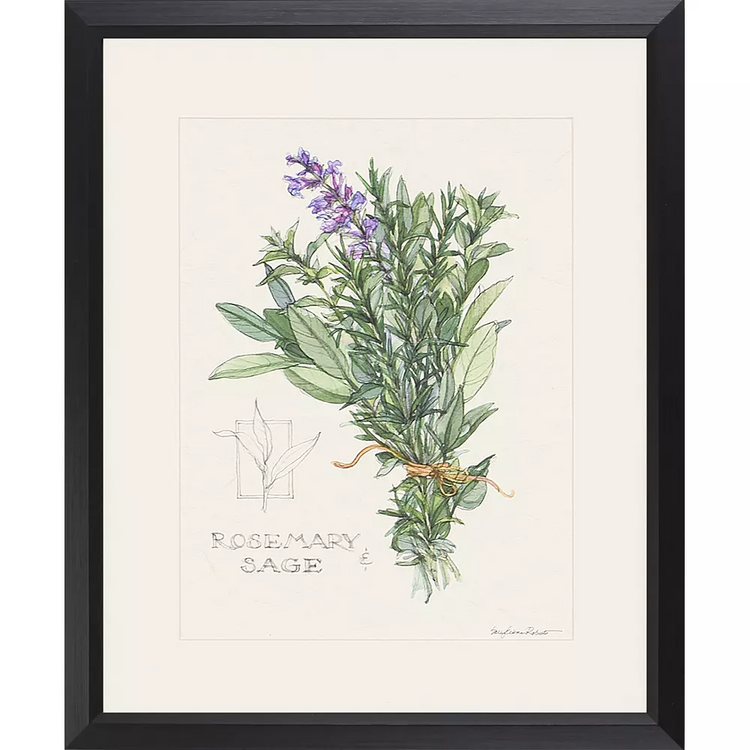 Matte white natural herbs framed in ribbed antique gold.