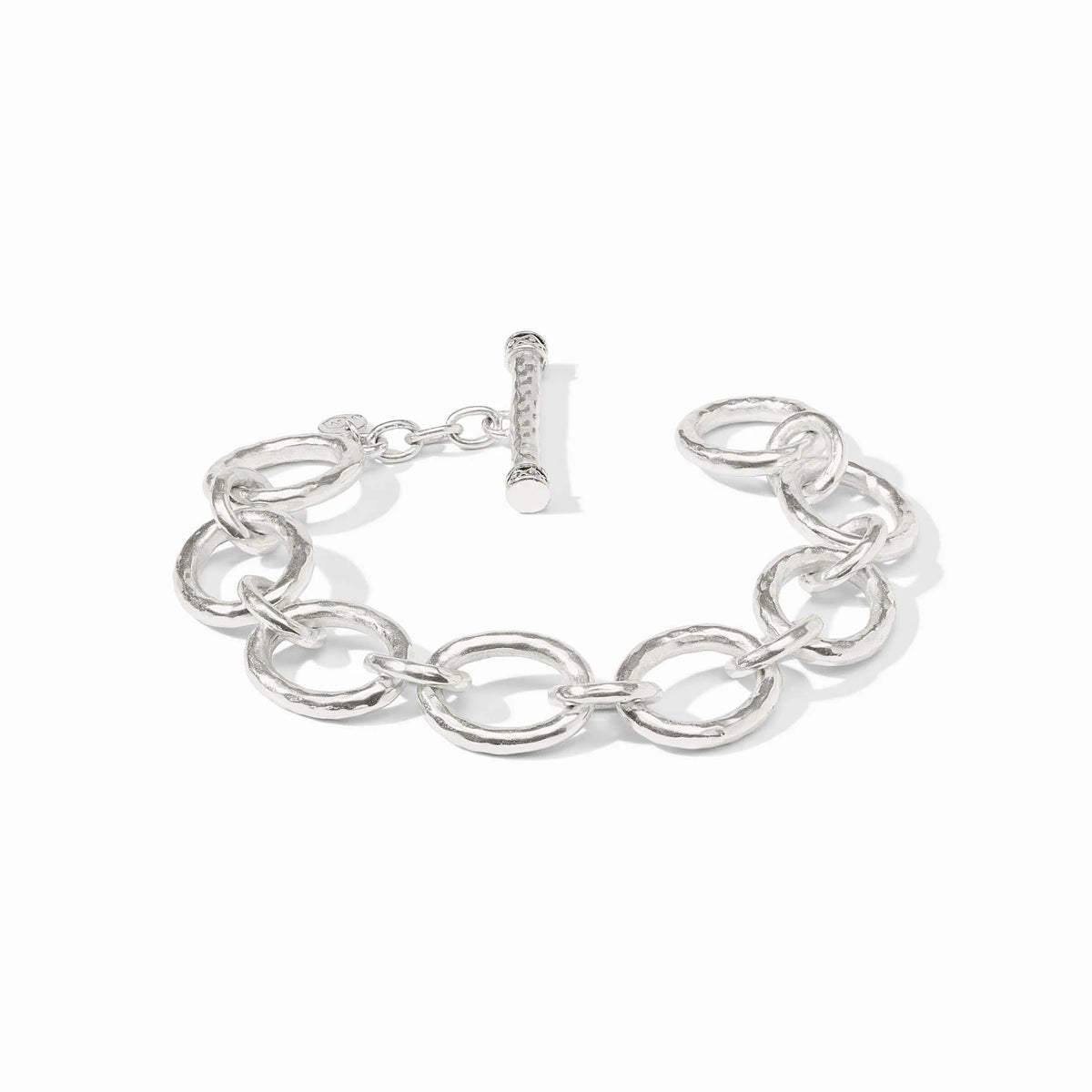 Catalina Demi Link Bracelet in silver with large textured oval links and a toggle closure.