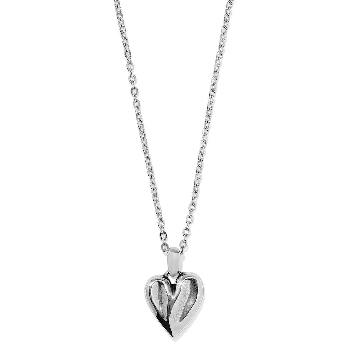 Cascade Heart Petite Necklace featuring a sculpted silver heart pendant on a delicate chain.
