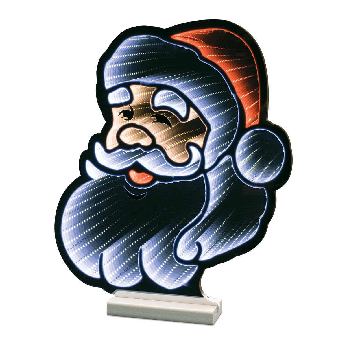 Acrylic Santa face infinity light with glowing eyes and red hat
