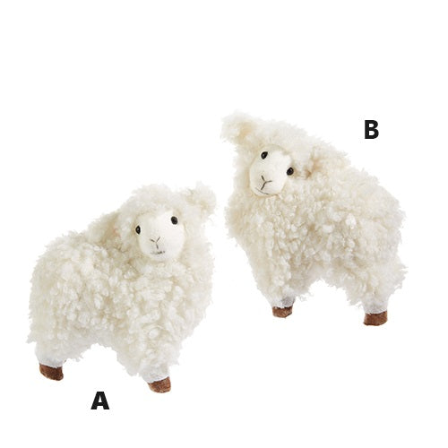 Eight-inch Sherpa lamb plush toy made of polyester foam with a soft silhouette.