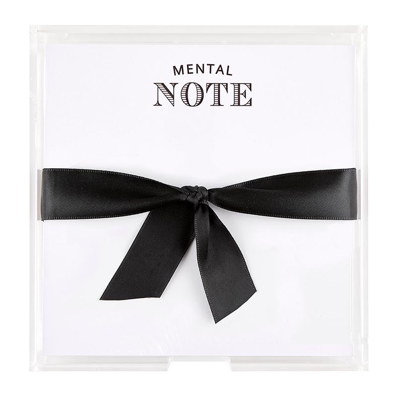 Square notepaper in an acrylic tray with a white paper insert.
