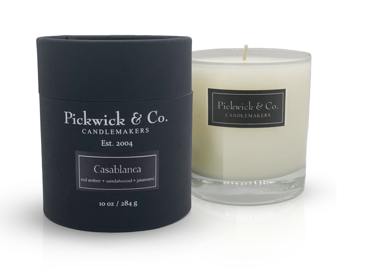Pickwick Candle in Casablanca featuring a clean white wax with subtle floral notes.