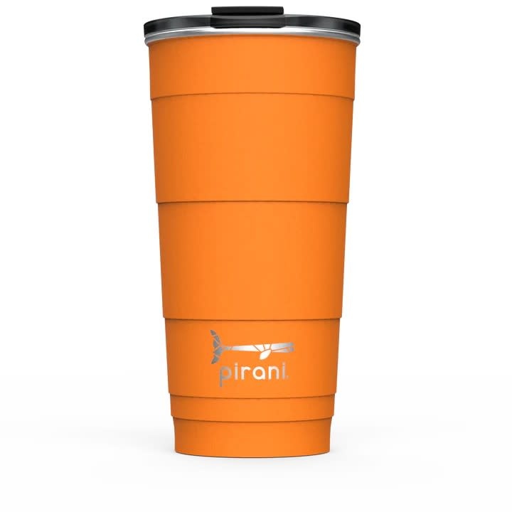 Stackable stainless steel tumbler with powder coat finish in black