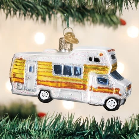 Classic Motorhome ornament in cream-colored resin with a vintage RV silhouette.