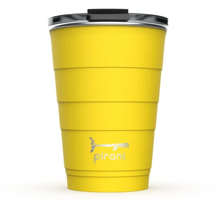 Stackable stainless steel tumbler with powder coat finish in a neutral tone.