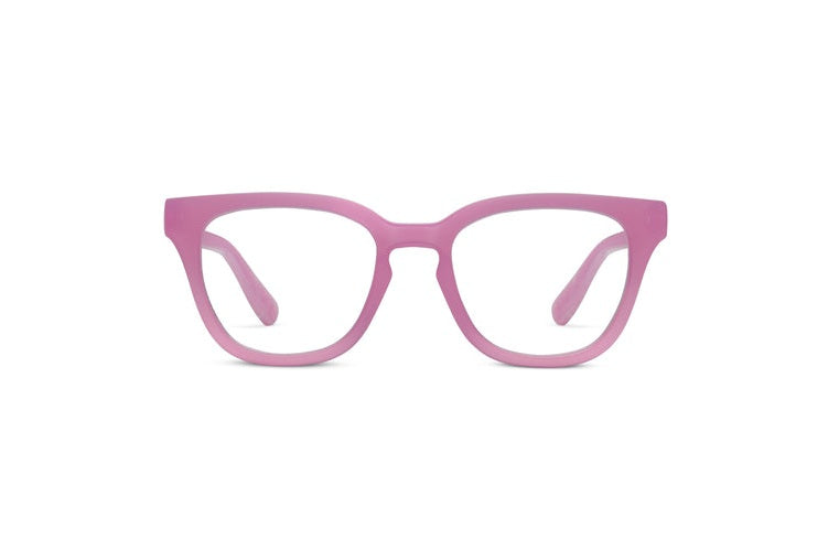 Nola Progressives pink square-frame glasses with clear lenses and a matte finish.
