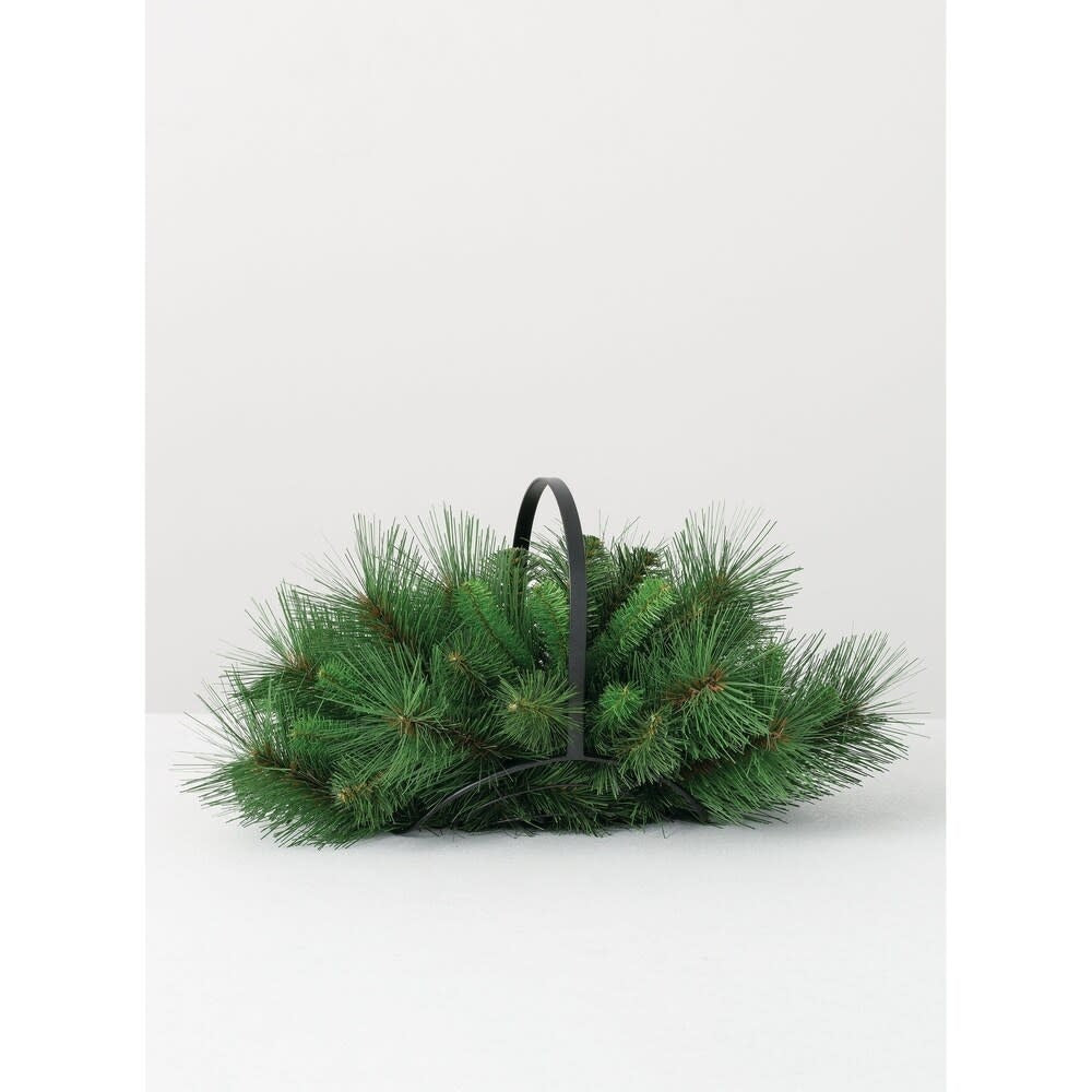 Natural pine basket with realistic greenery accents.