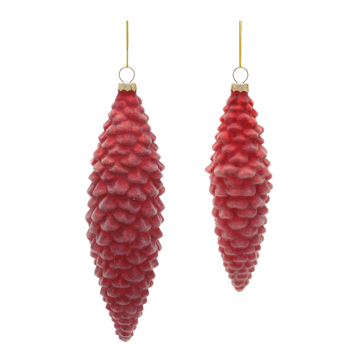 Glass pine cone ornament with natural texture in earthy brown tones.