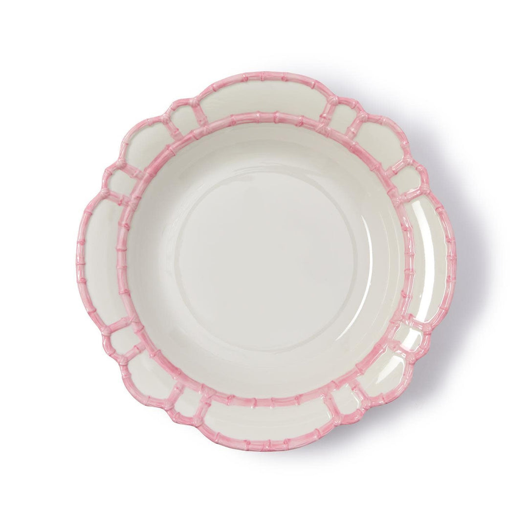 Pink melamine bowl with bamboo rim