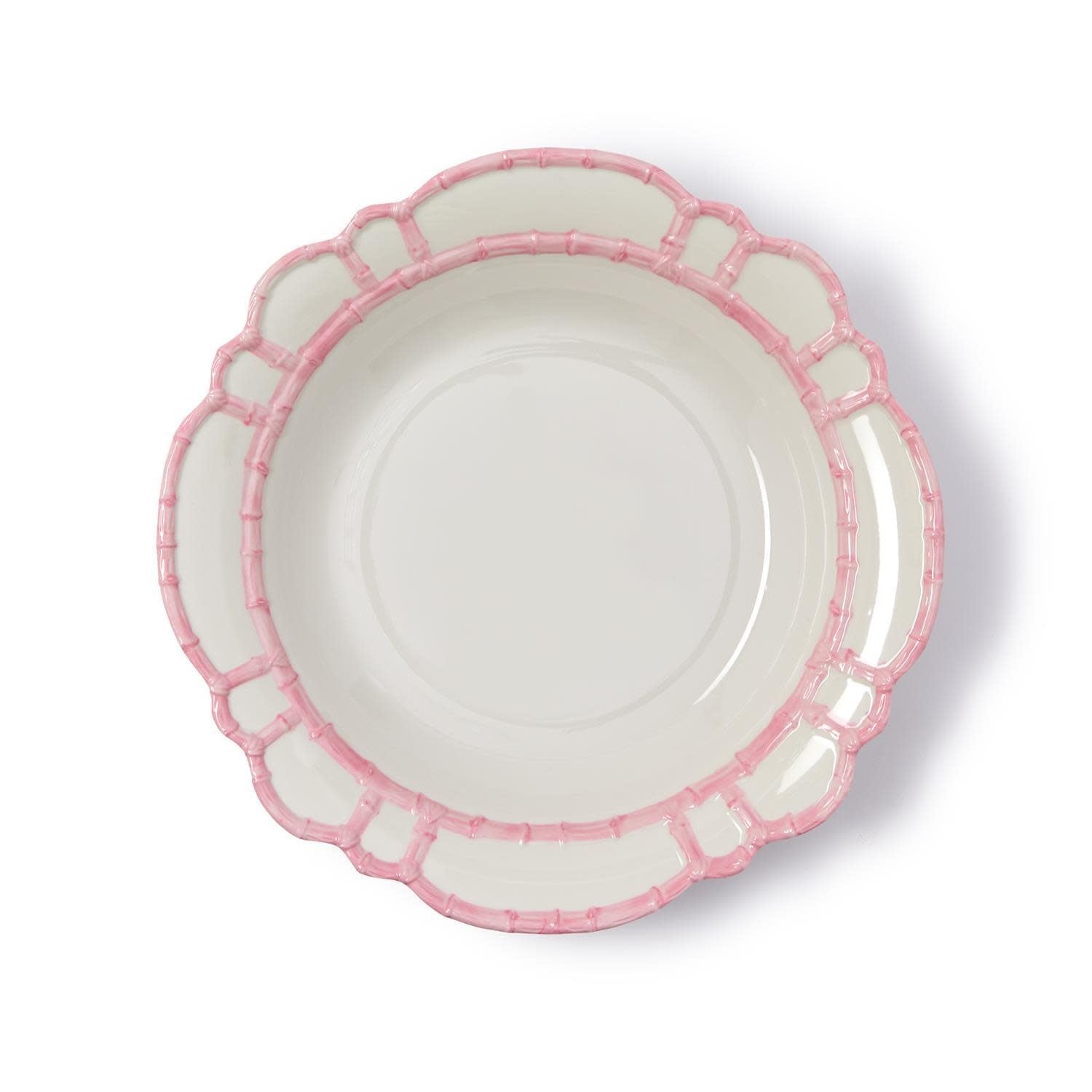 Pink melamine bowl with bamboo rim