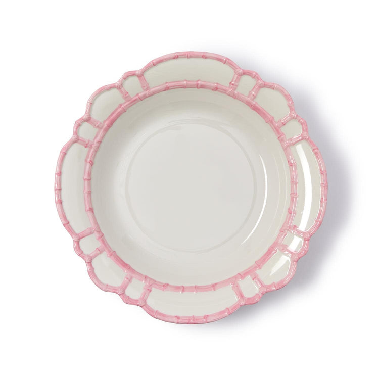 Pink melamine bowl with bamboo rim