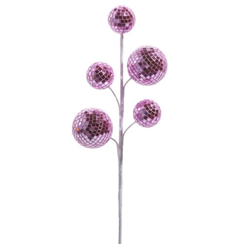 Pink glass disco ball spray with foam stems measuring 16 inches long