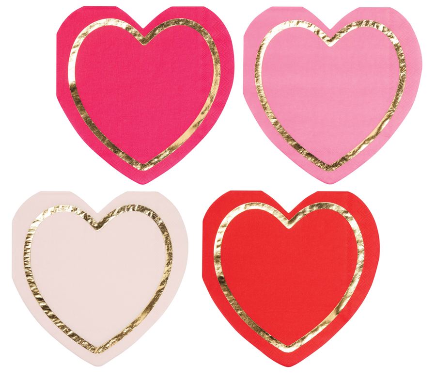 Pink heart-shaped napkin with love notes text printed on it.