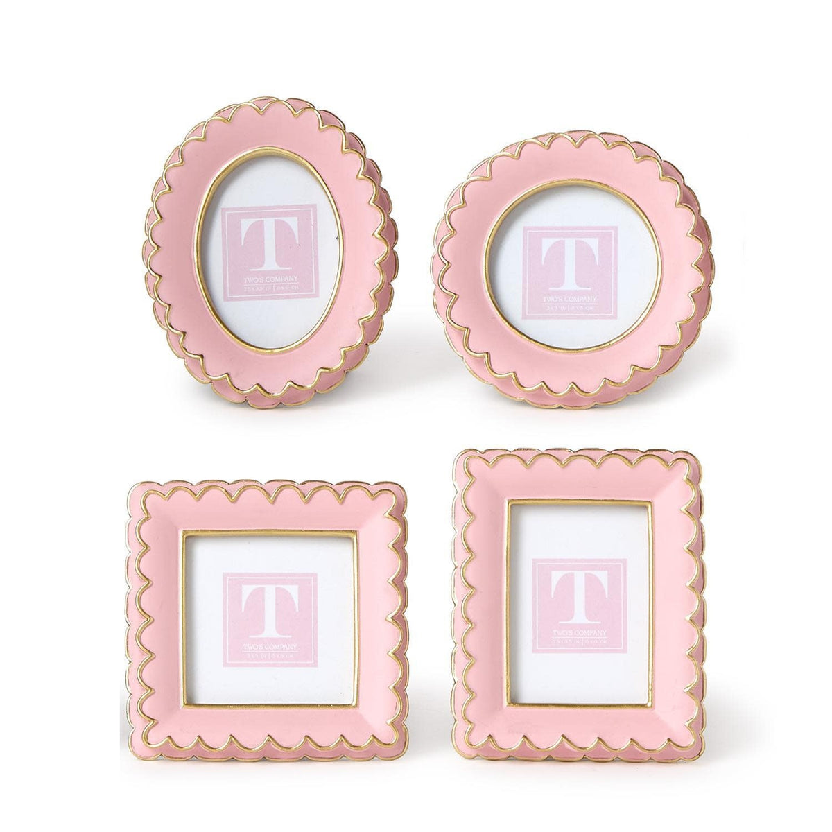 Pink scalloped mini photo frame made of resin with a delicate elegant silhouette.