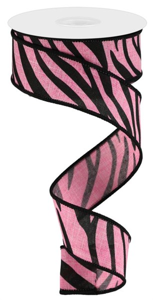 Pink leopard print polyester ribbon roll measuring one point five inches wide.