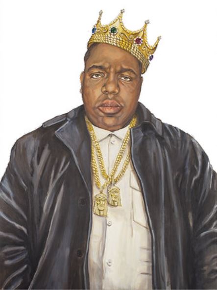 Artwork print of The Notorious B.I.G. wearing a crown and gold chains.