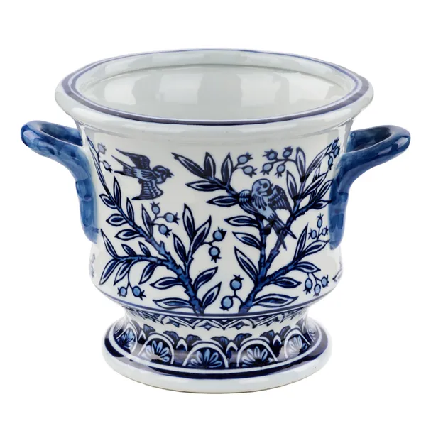 Porcelain jardiniere with two handles in a classic white finish