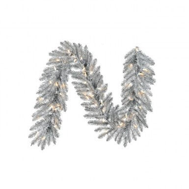 6-foot silver Silverado garland with 50 clear LED lights and 150 tips.