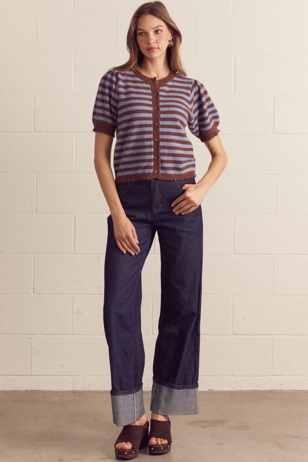 Madelyn Striped Knit Cardigan Short Sleeves