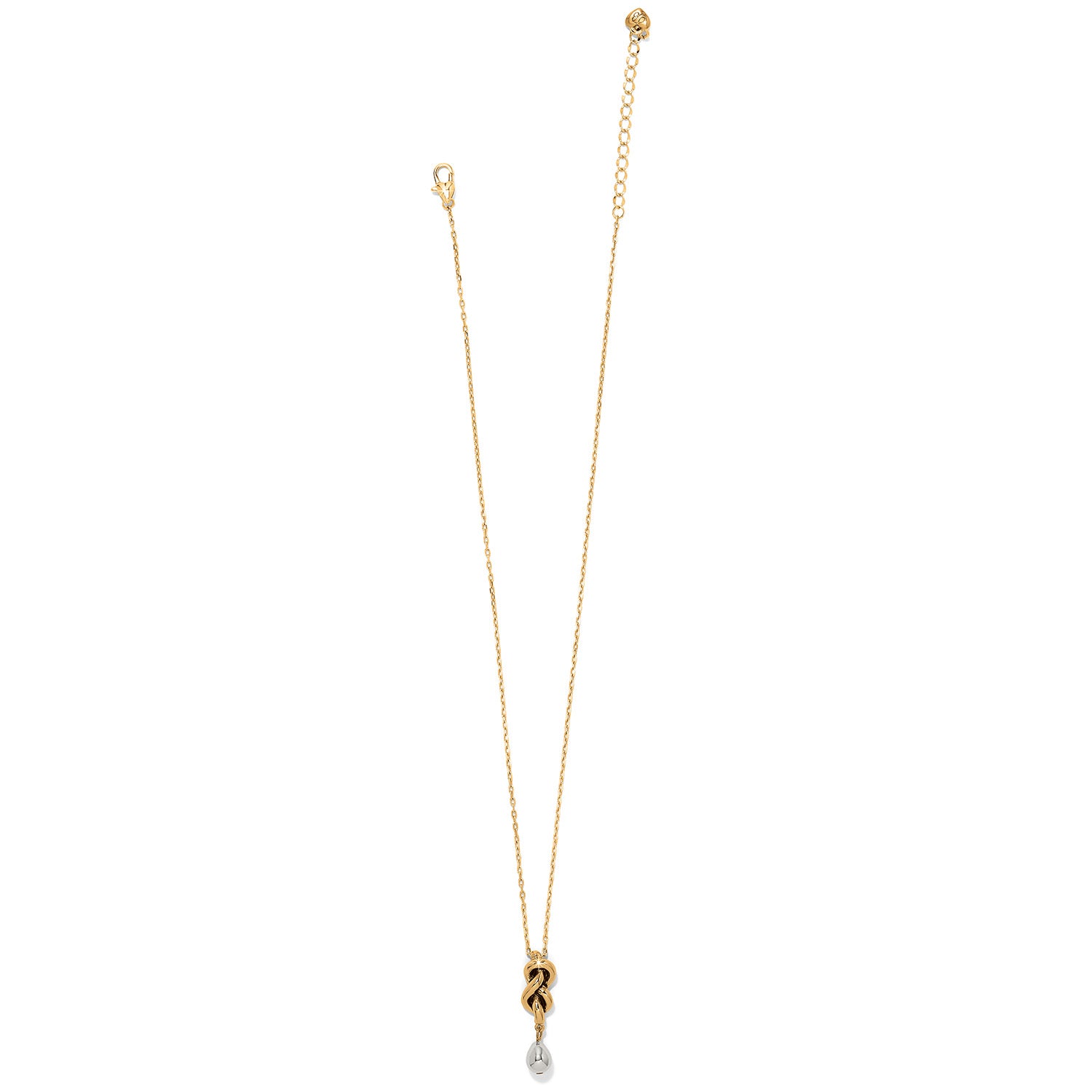 Interlok Single Knot Drop Two Tone Necklace with gold chain and silver-gold pendant.