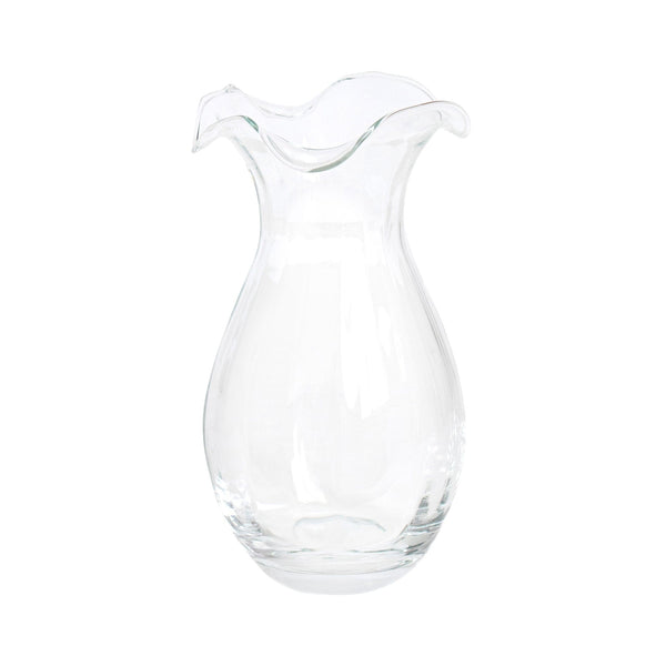Small vertical fluted glass vase in clear with a hibiscus-inspired silhouette.