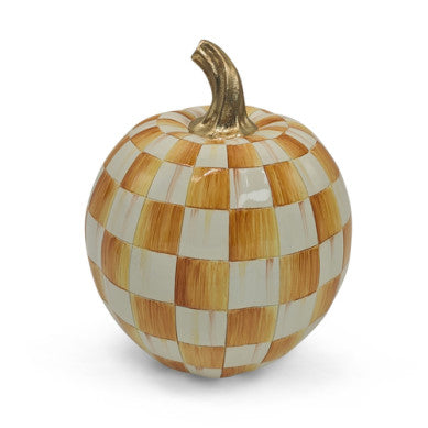 Amber Check Mini Pumpkin tote bag featuring a pumpkin shape with an amber checkered pattern.