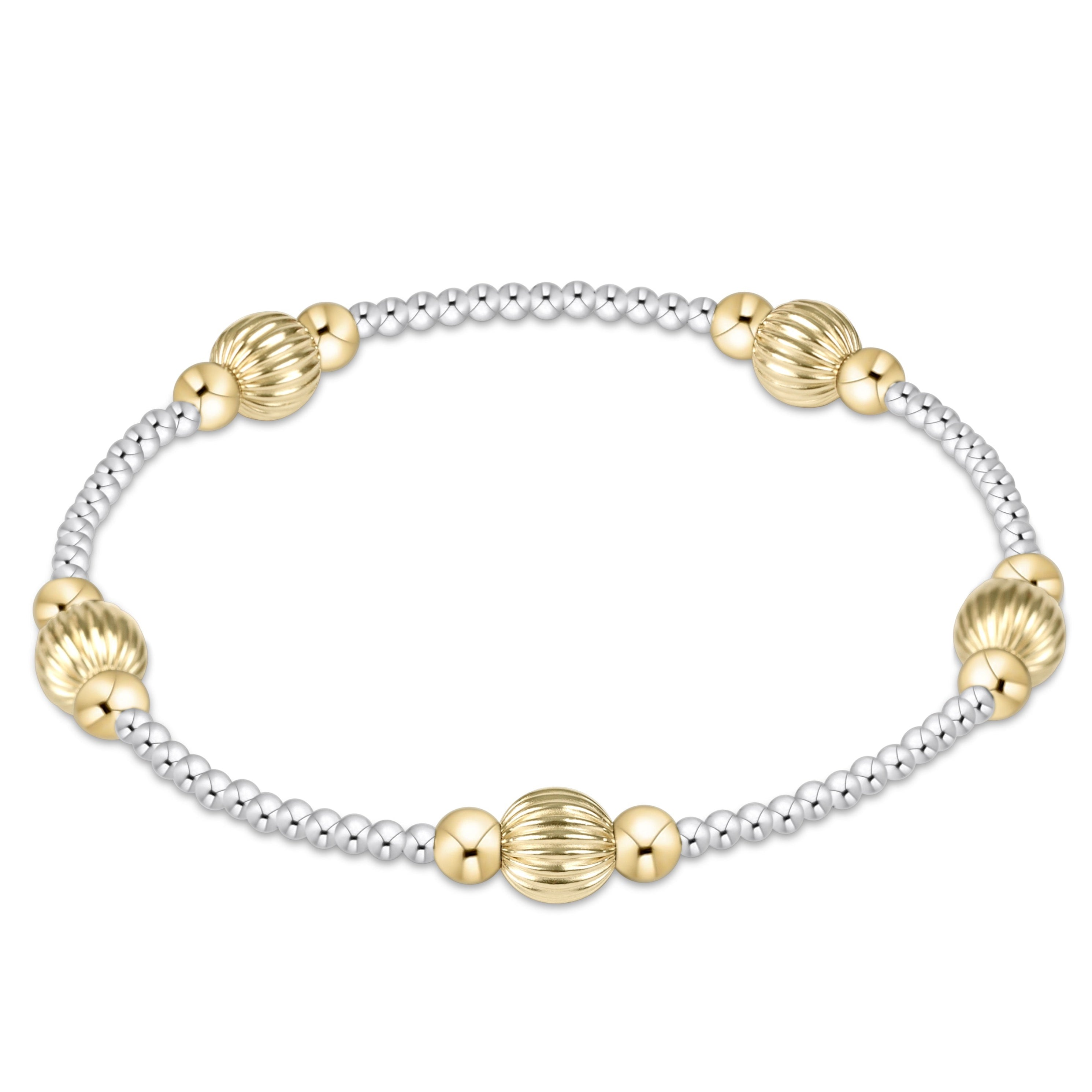 Purpose Dignity mixed metal bracelet featuring 6mm gold-filled fluted beads and silver accents.