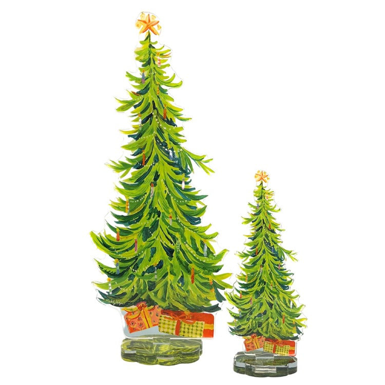 Spruce acrylic single holiday tree in green with natural branch texture