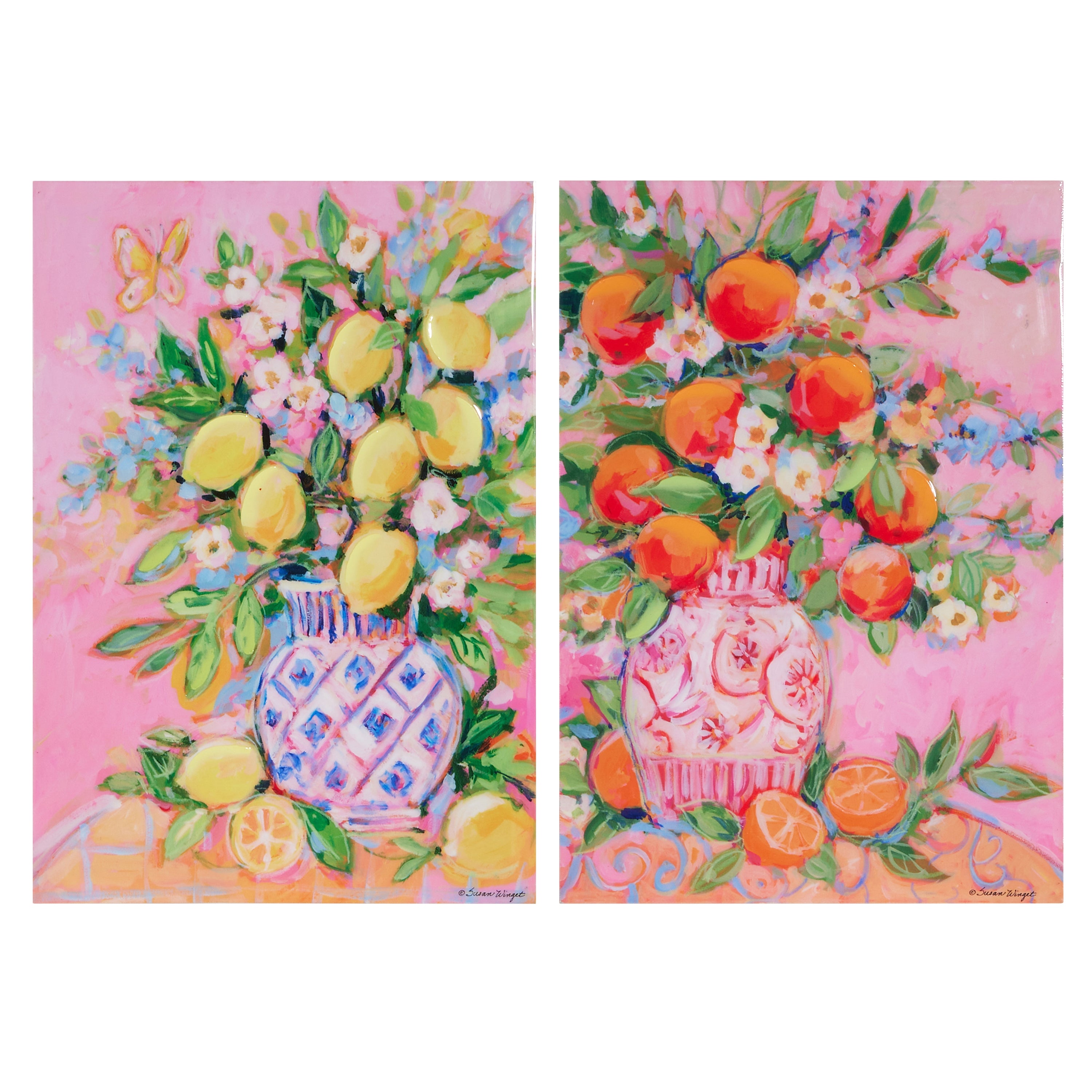 Fir wood wall art featuring an abstract citrus fruit arrangement in warm tones.
