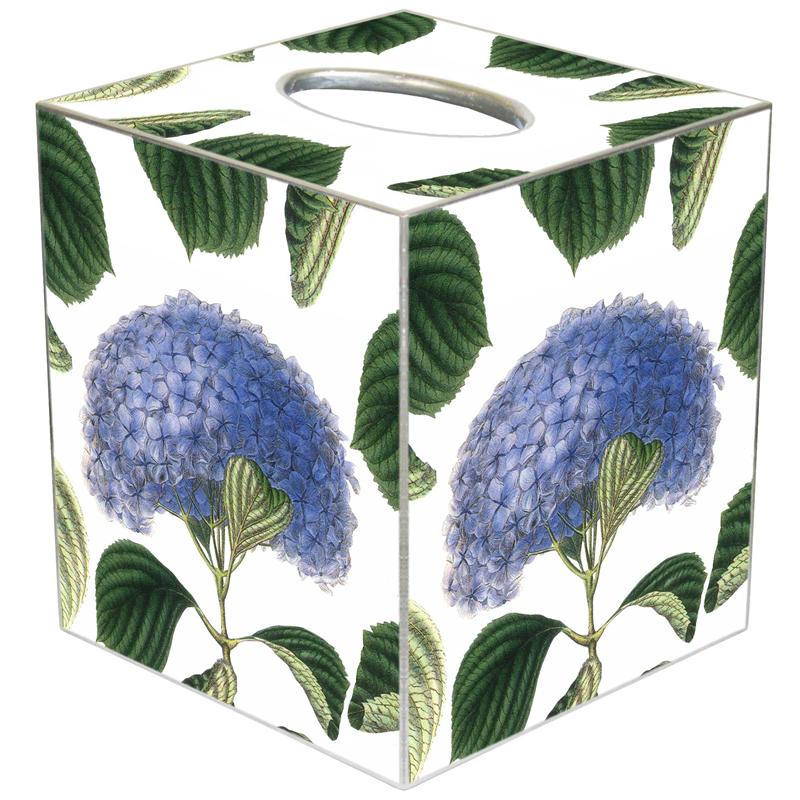 Hand-cut paper mache tissue box cover with gold-painted edges.