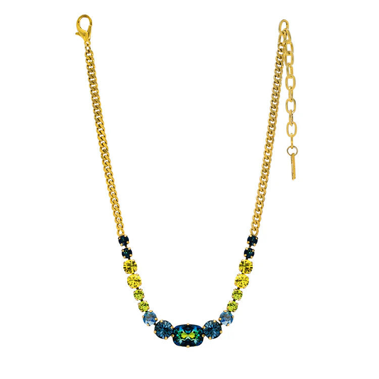 Antique gold plated Laura necklace with high-quality crystals on a 14-inch chain.