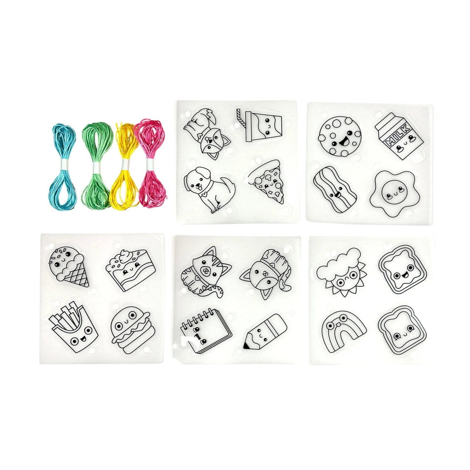 B.F.F. Shrink Art Bracelets Kit with 20 pre-cut charms and four colored cords.