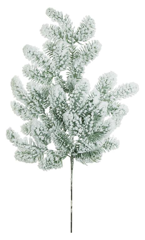 27-inch snow-covered noble pine branch with green needles and a white flocked finish.