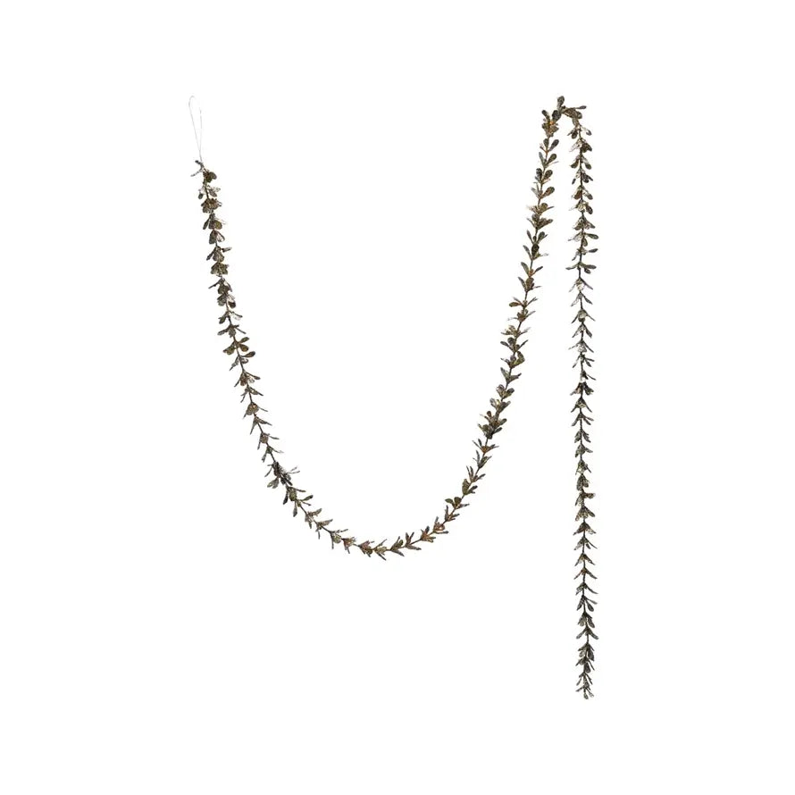 Champagne plastic boxwood garland with glitter accents