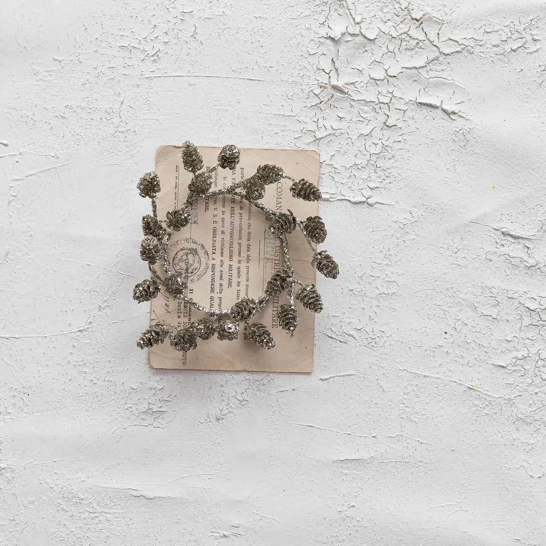 Plastic Pinecone Candle Ring, Platium Finish