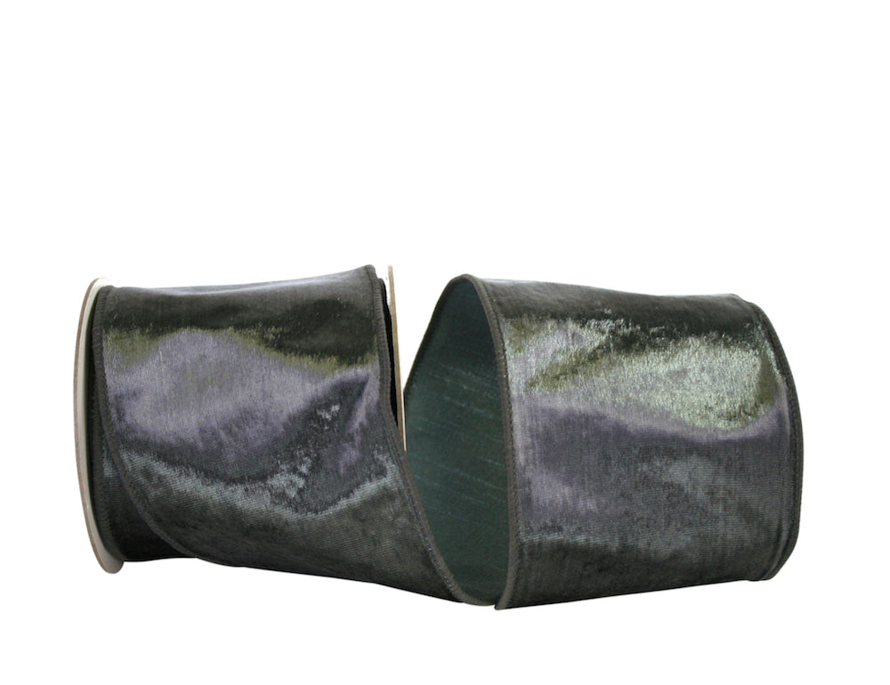 Four-inch wired-edge velvet ribbon in shimmery gold with a subtle pattern.