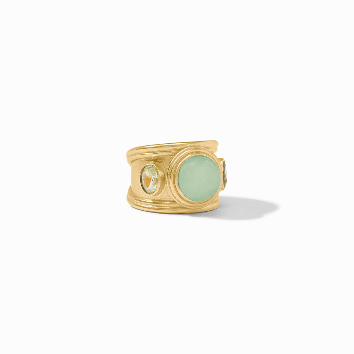Adjustable Portofino Stone ring with jade stone set in gold-plated metal.