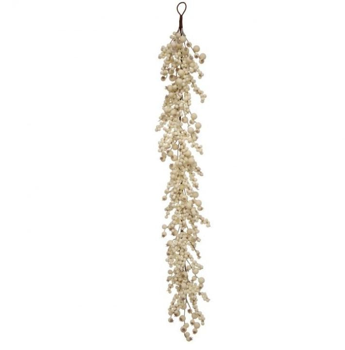 4-foot weathered berry garland featuring cream white berries on a brown stem with a hanging loop.