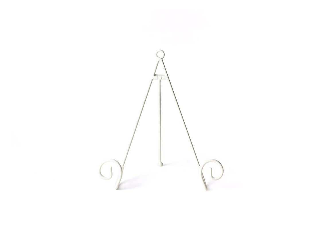 Metal wall stand with white swirl finish holding a large platter