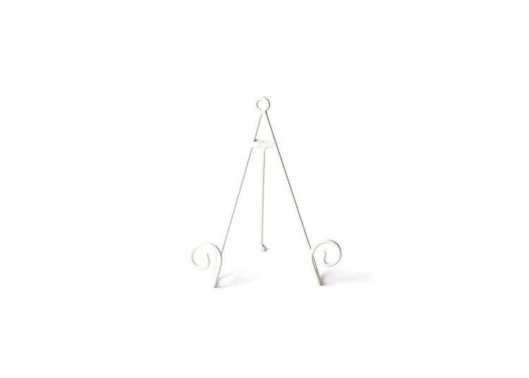 Metal plate stand with white swirl finish holding a small platter