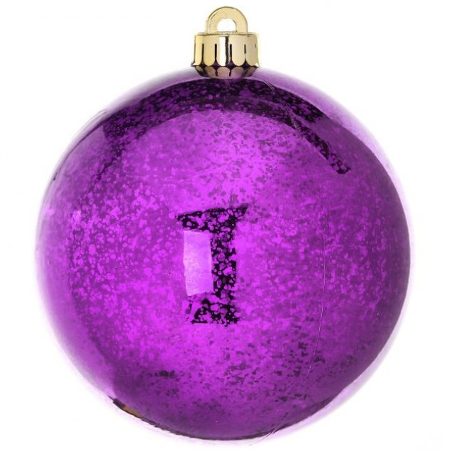 Set of four shiny plum-colored mercury glass vacuum plate ornaments with a spherical silhouette.